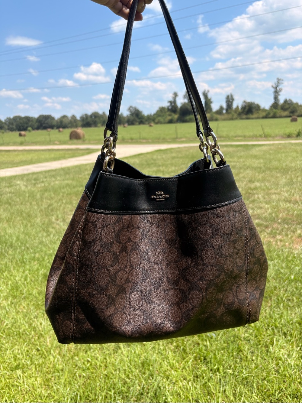 Coach Brown and Black Signature Canvas Shoulder Tote